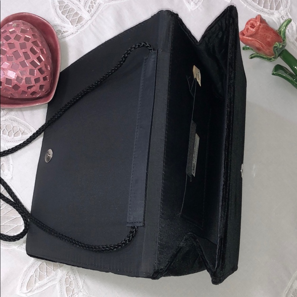 Vintage CAROLYNE BARTON NIGHT Black Velvet & Rhinestone Bag Clutch Purse - Picture 4 of 9